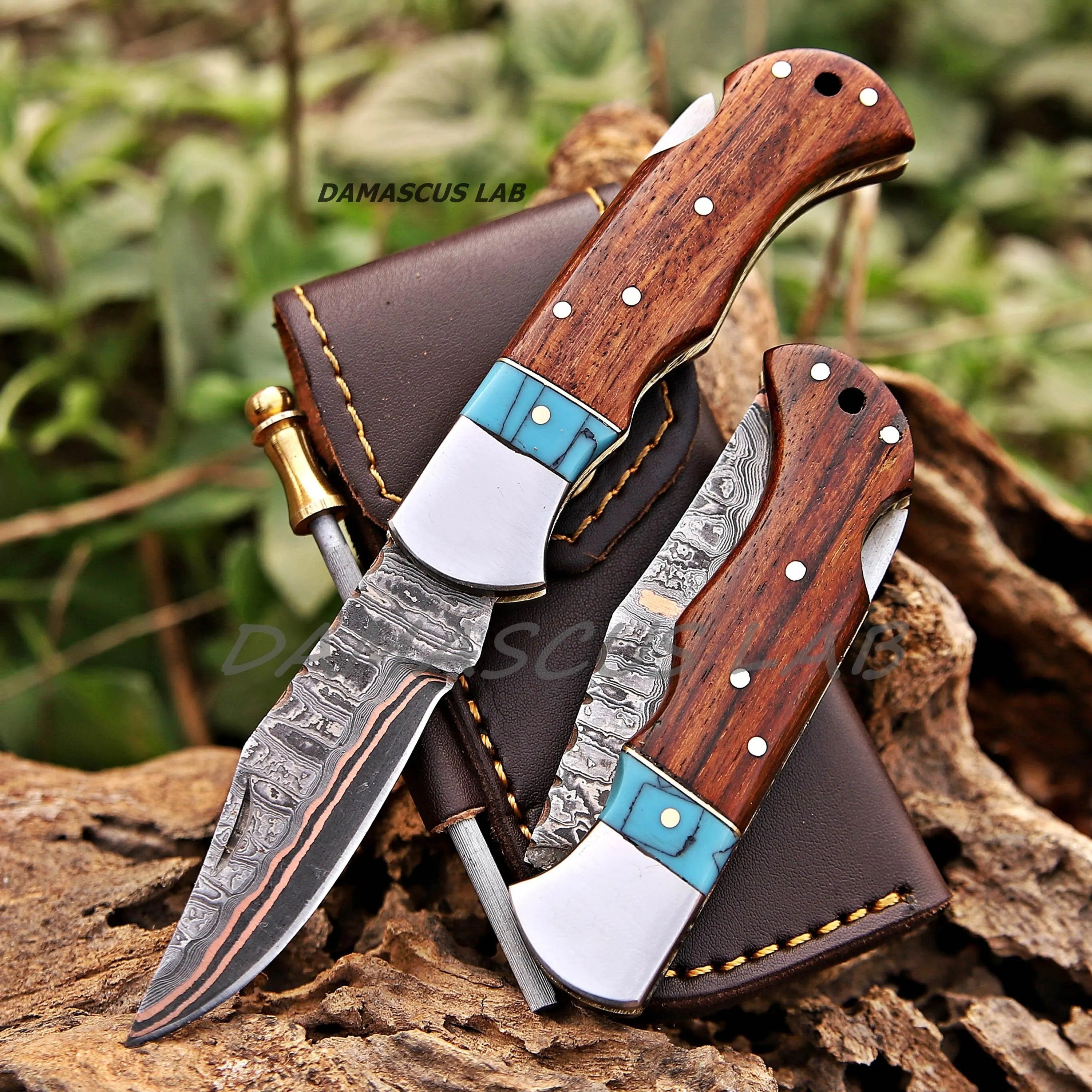 Handmade Copper Damascus Folding Knife