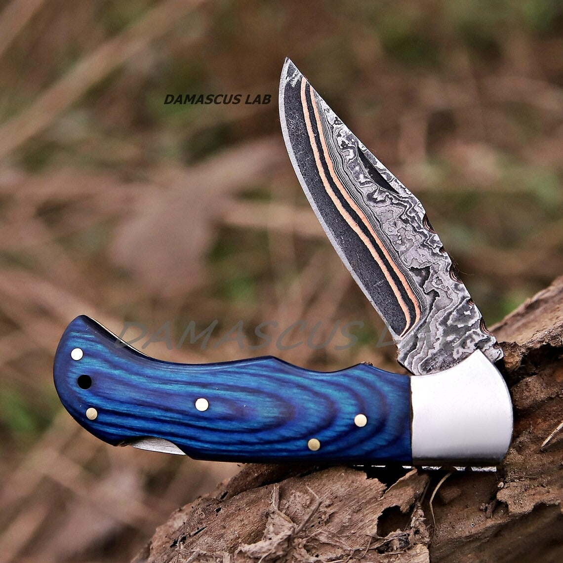 Handmade Copper Damascus Folding Knife