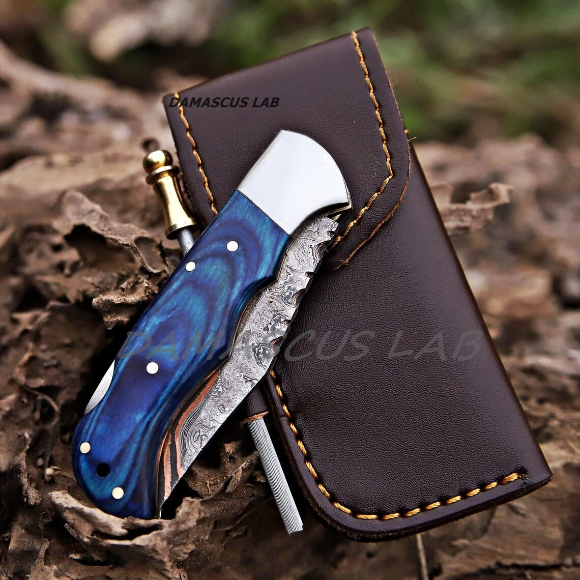Handmade Copper Damascus Folding Knife