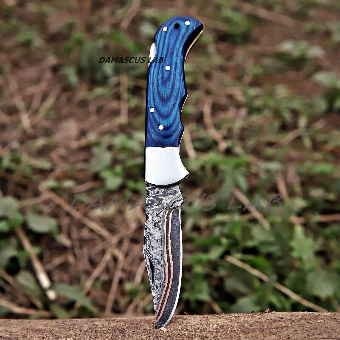 Handmade Copper Damascus Folding Knife