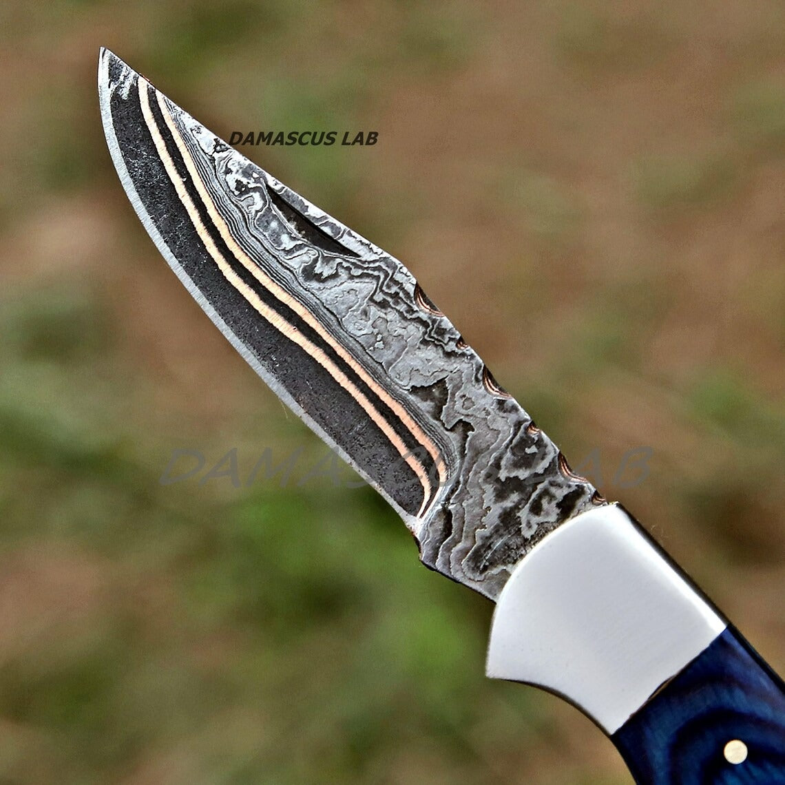 Handmade Copper Damascus Folding Knife