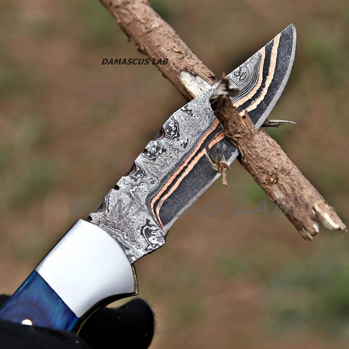 Handmade Copper Damascus Folding Knife