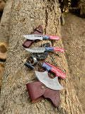 Handmade Damascus Knife & Pizza cutter | American Flag Handle |With Leather Sheath