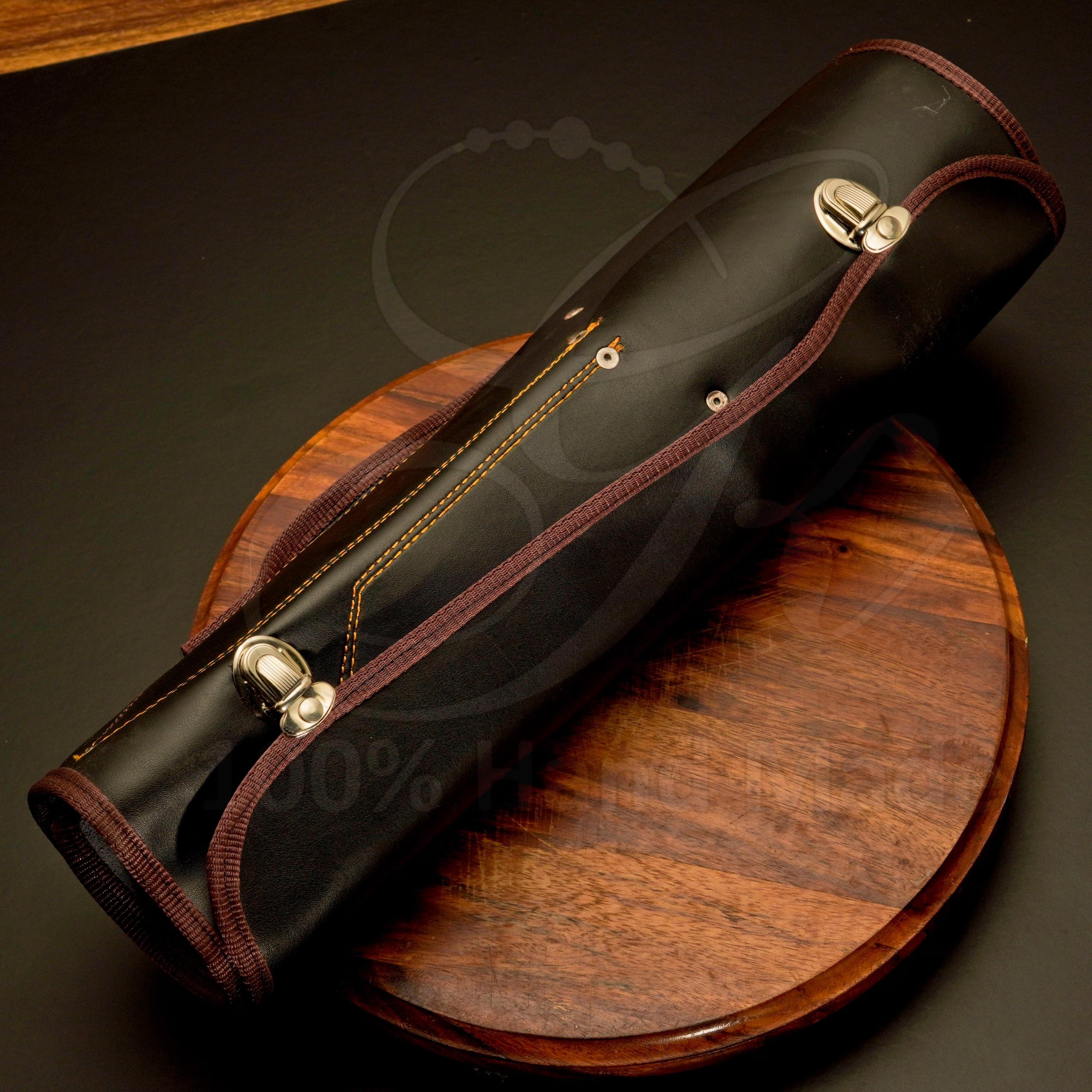 Handmade Copper Damascus Chef Knife Set, Leather Bag