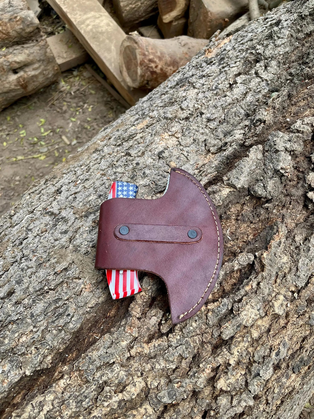 Handmade Damascus Knife & Pizza cutter | American Flag Handle |With Leather Sheath