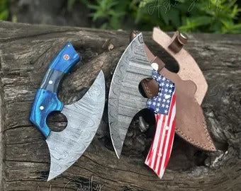 Handmade Damascus Ulu knife, Kitchen Chef Knives, Camping, Adventure Pizza Cutter,