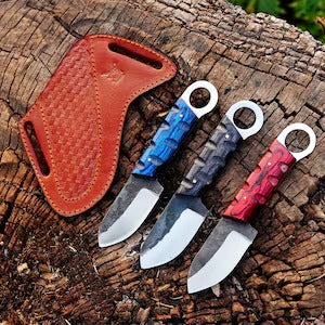 Handmade Carbon Steel Skinner Knife: Pakka Wood Handle, Leather Sheath