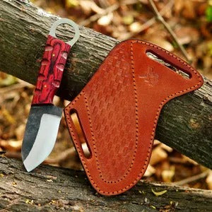 Handmade Carbon Steel Skinner Knife: Pakka Wood Handle, Leather Sheath