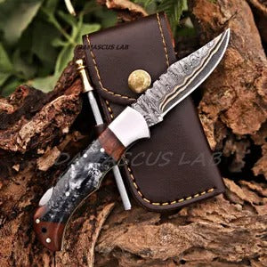 Handmade Copper Damascus Folding Knife