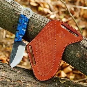 Handmade Carbon Steel Skinner Knife: Pakka Wood Handle, Leather Sheath