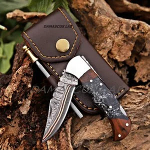 Handmade Copper Damascus Folding Knife