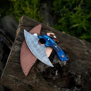 Handmade Damascus Ulu knife, Kitchen Chef Knives, Camping, Adventure Pizza Cutter,