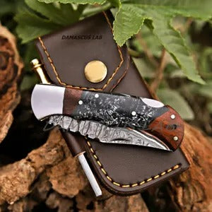 Handmade Copper Damascus Folding Knife
