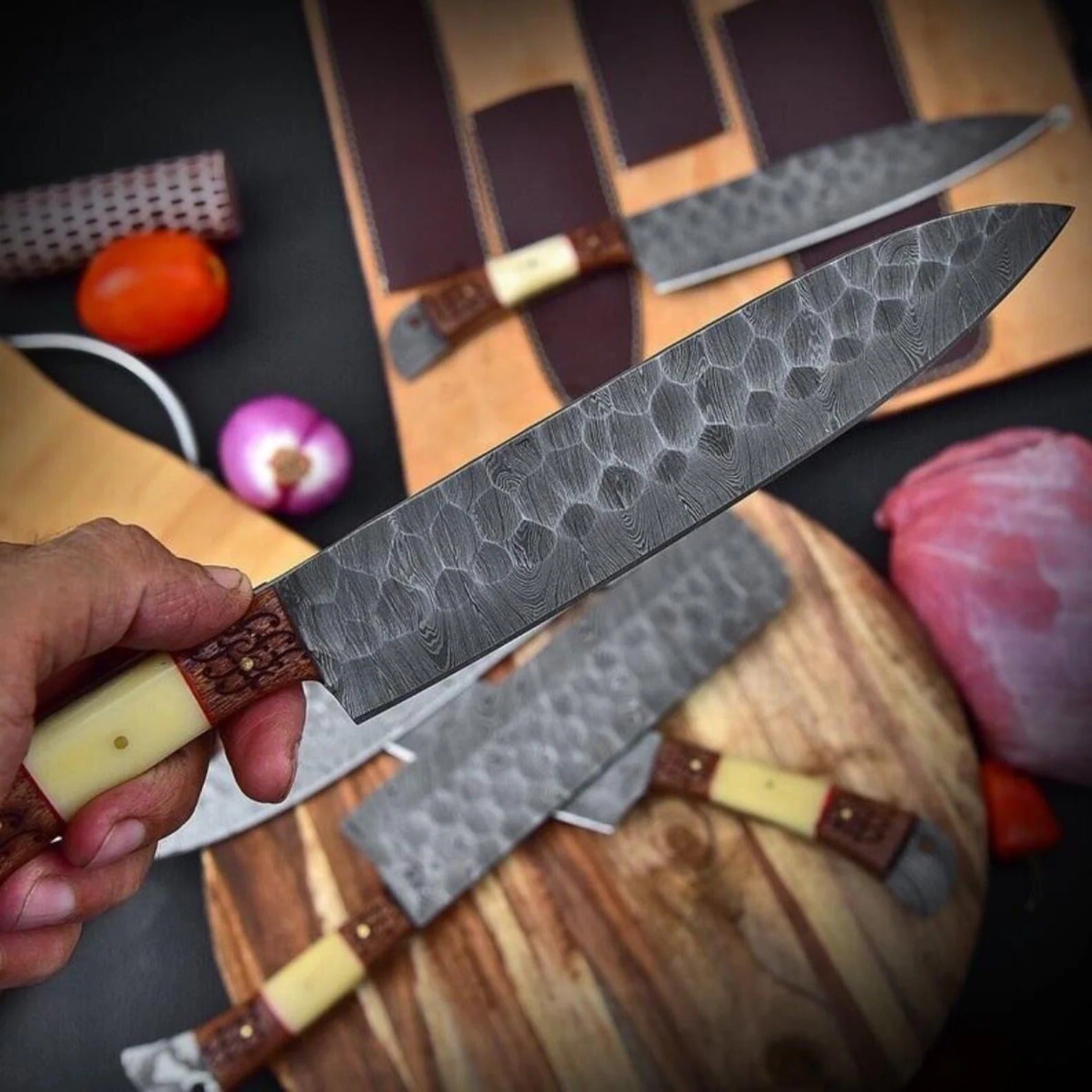 Handmade Damascus Steel Chef Knife Set – Professional Kitchen Knives