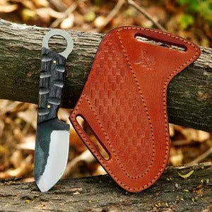 Handmade Carbon Steel Skinner Knife: Pakka Wood Handle, Leather Sheath