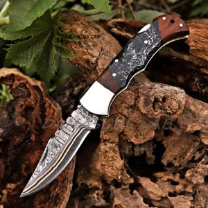 Handmade Copper Damascus Folding Knife