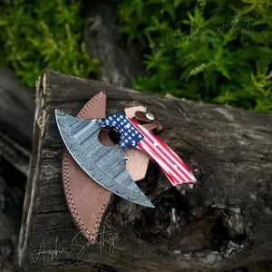 Handmade Damascus Ulu knife, Kitchen Chef Knives, Camping, Adventure Pizza Cutter,