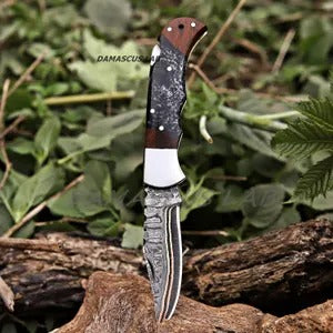 Handmade Copper Damascus Folding Knife
