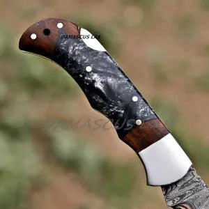Handmade Copper Damascus Folding Knife