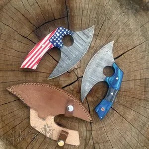 Handmade Damascus Ulu knife, Kitchen Chef Knives, Camping, Adventure Pizza Cutter,