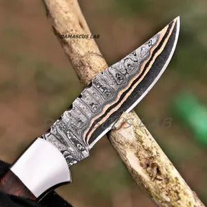 Handmade Copper Damascus Folding Knife