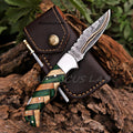 Handmade Damascus Folding Knife, Rose Wood Handle