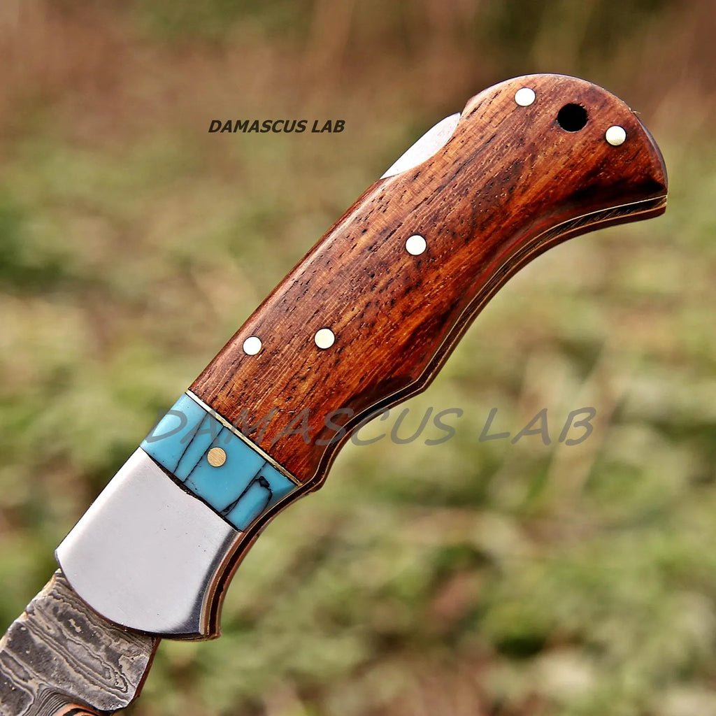 Handmade Copper Damascus Folding Knife