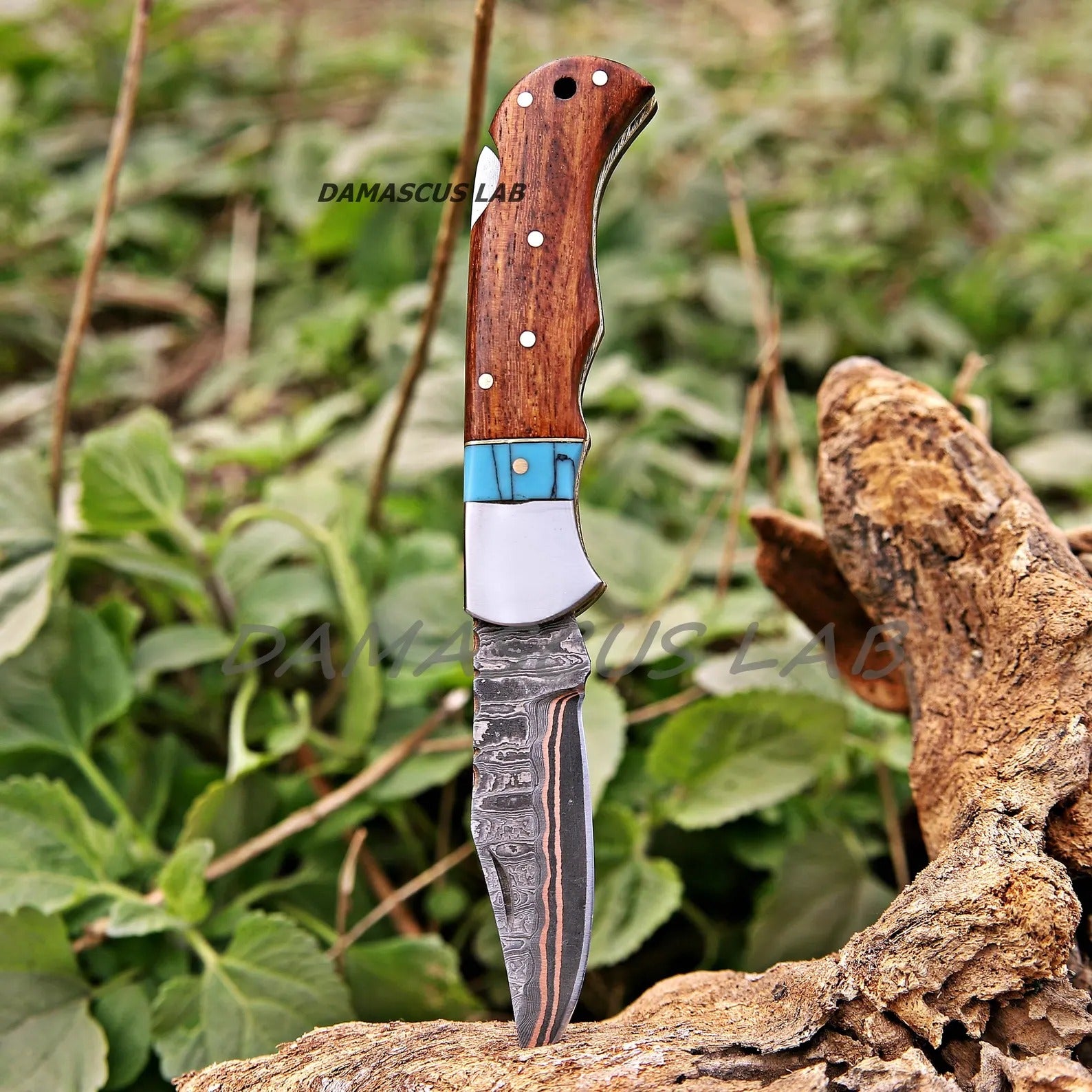 Handmade Copper Damascus Folding Knife