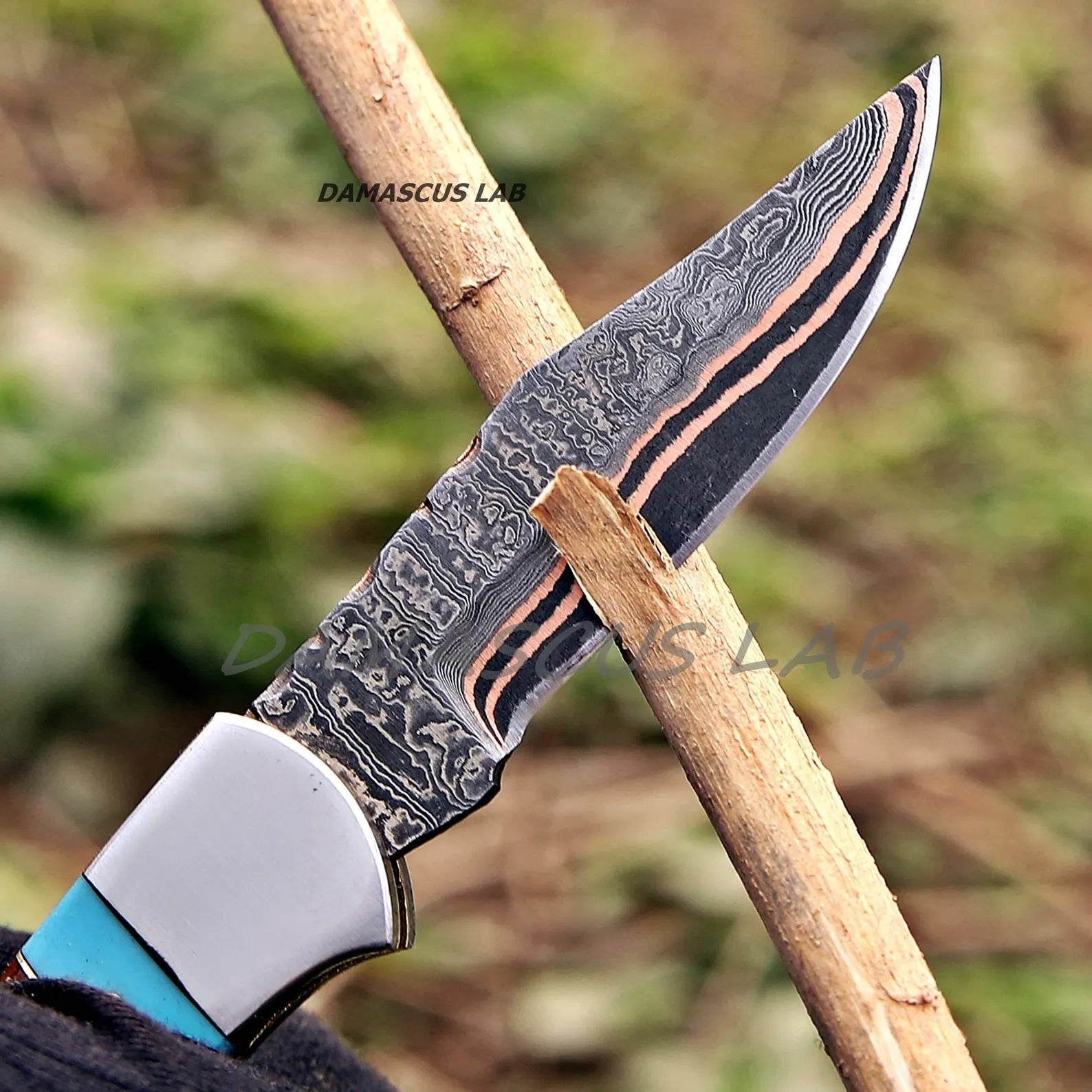 Handmade Copper Damascus Folding Knife