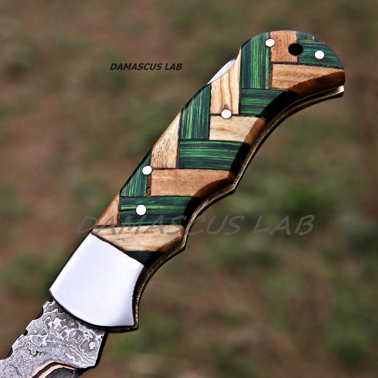 Handmade Damascus Folding Knife, Rose Wood Handle