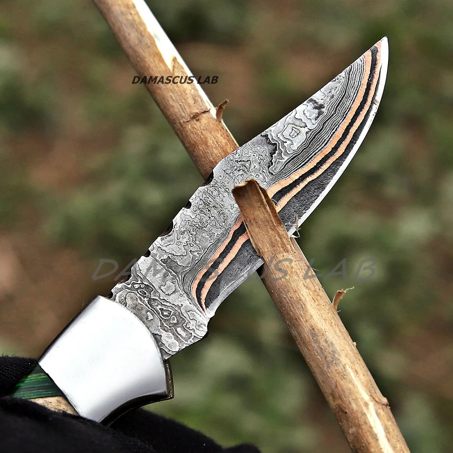 Handmade Damascus Folding Knife, Rose Wood Handle