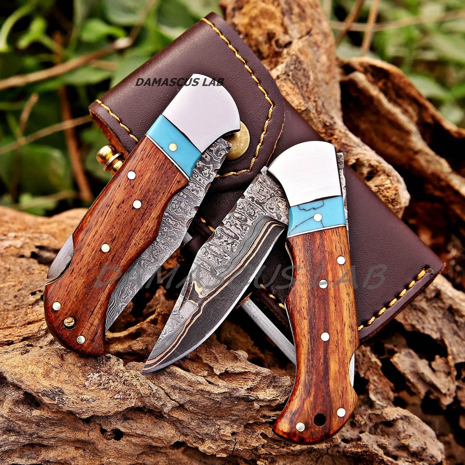 Handmade Copper Damascus Folding Knife