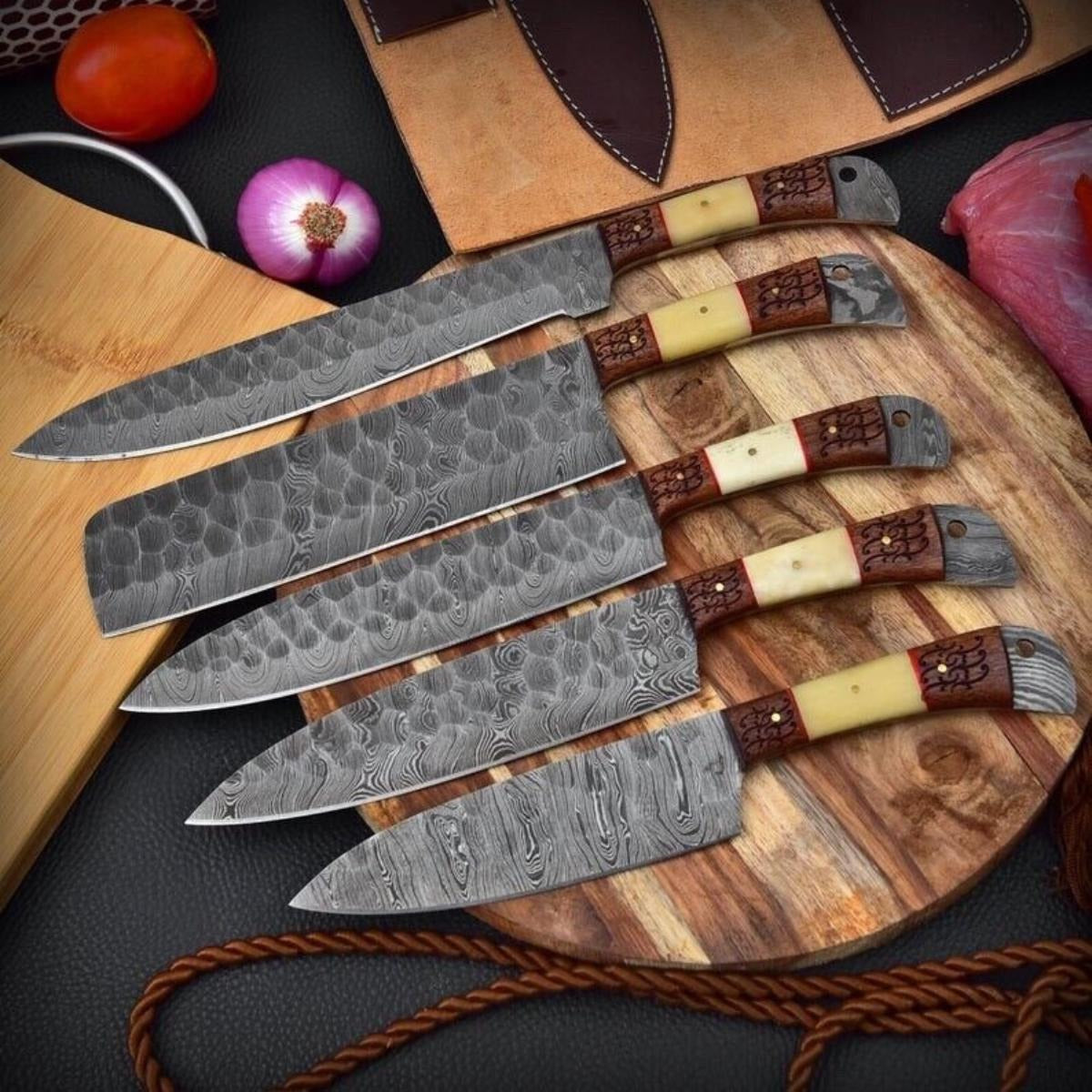 Handmade Damascus Steel Chef Knife Set – Professional Kitchen Knives