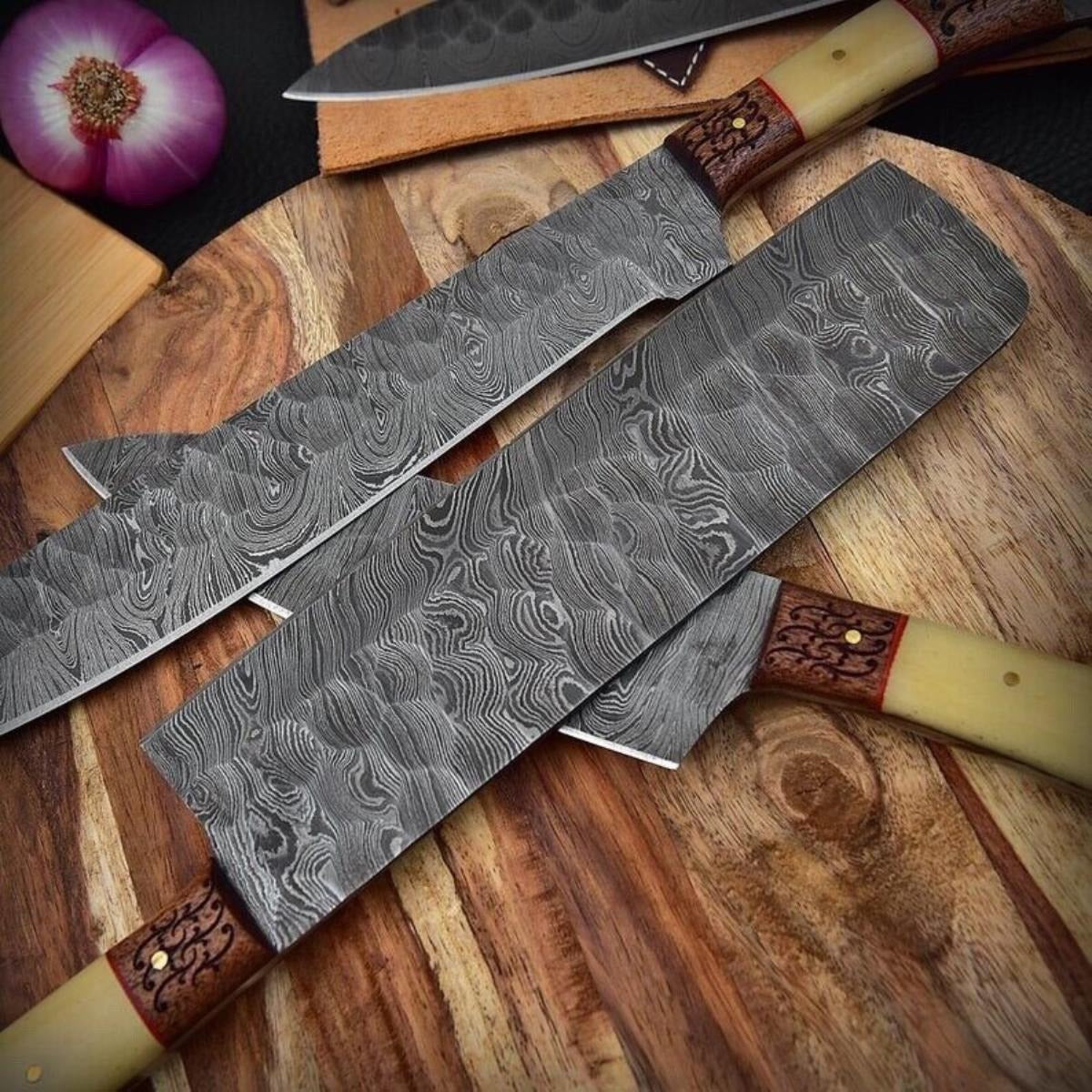 Handmade Damascus Steel Chef Knife Set – Professional Kitchen Knives