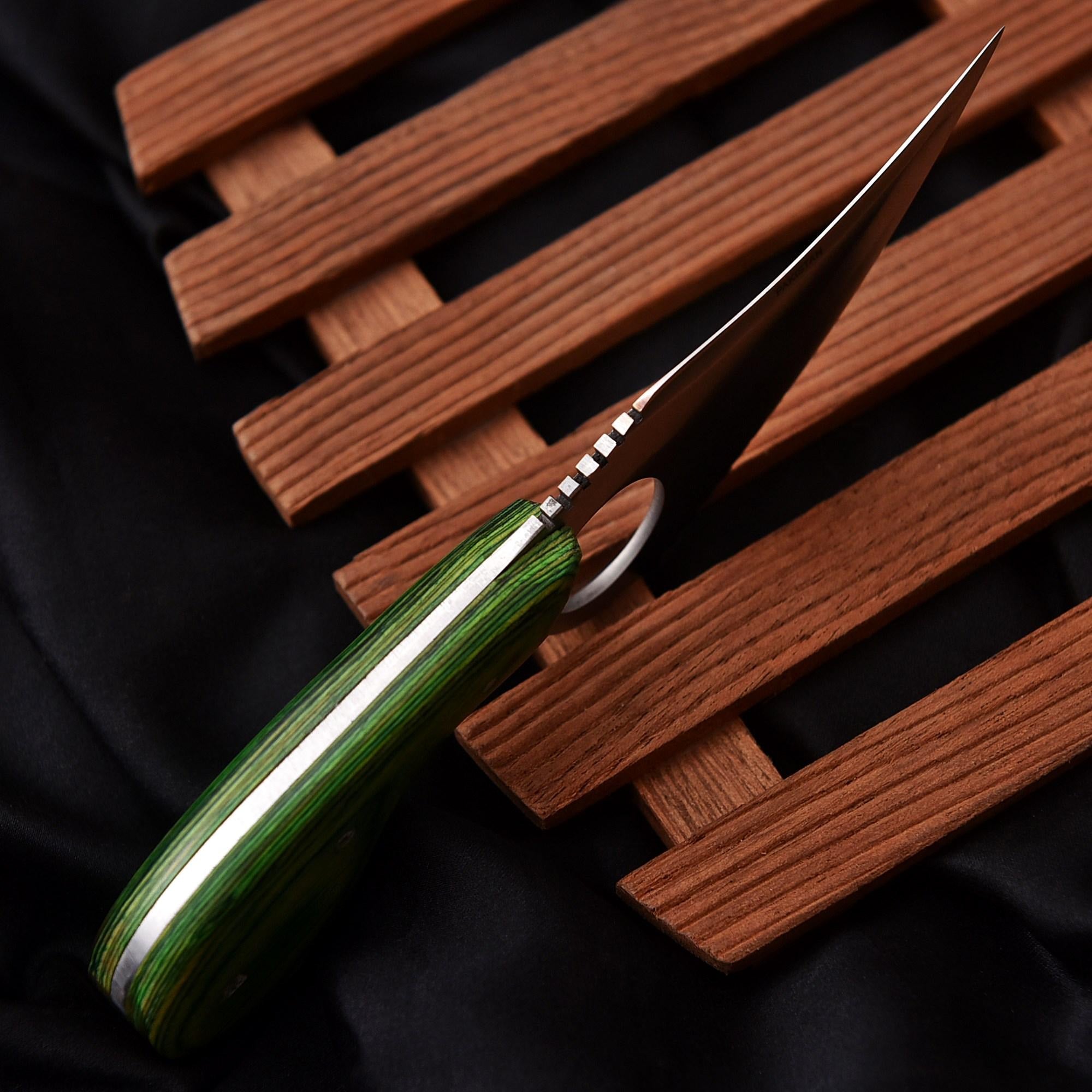 Handmade Damascus Steel Skinner Knife + Free Mini Keychain Knife