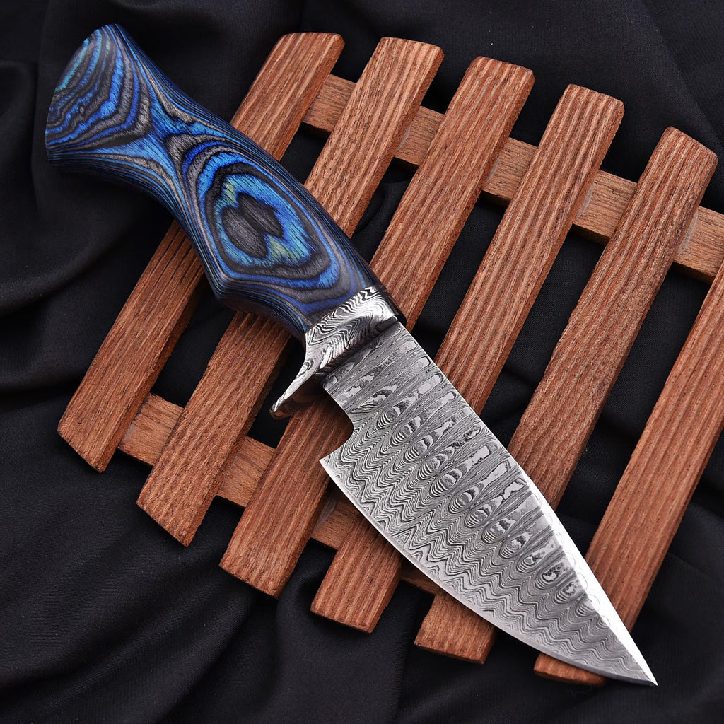 Custom Hand forged Hunting Bobket knife handel paka wood Sheath,outdoor camping